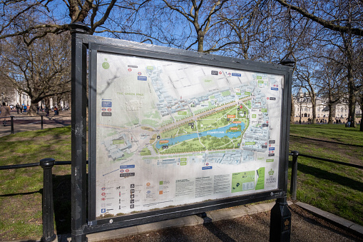 A map providing a guide to the landmarks at Green Park Map at Green Park in City of Westminster, London