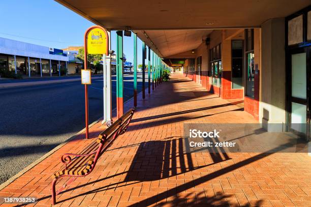 Bh Empty Street Bus Stop Roof Stock Photo - Download Image Now - Australia, Rural Scene, Bus Stop