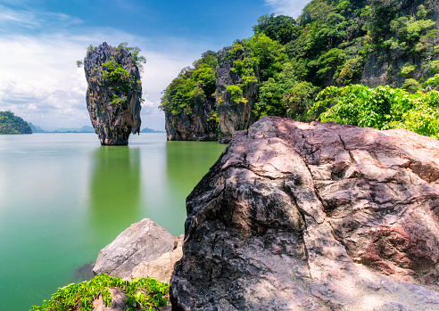 Long exposure shot of the famous James Bond island in Phang Nga Bay (Ao Phang Nga National Park) Thailand near Phuket