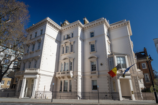 German Embassy at Belgrave Square in Belgravia, London. This is a government building.