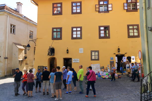 historic old town hustle and bustle in romania - vlad vi imagens e fotografias de stock