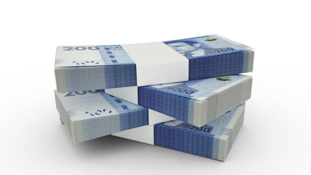 representación 3d de stack of moroccan dirham notes. pocos paquetes de moneda marroquí aislados sobre fondo blanco - moroccan currency fotografías e imágenes de stock