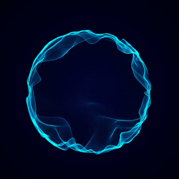 istock Spherical equalizer for music. Round sound wave of particles. Musical abstract blue background. 3D rendering. 1387945053