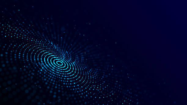 istock Abstract blue background of circular flow of particles. Digital cyberspace. Network connections structure. 3D rendering. 1387945096