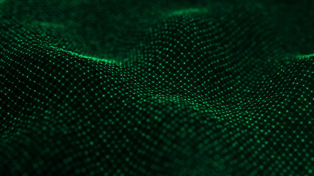 istock Dynamic sound wave. Green energy flow concept. Cyberspace background. 3D rendering. 1387945163