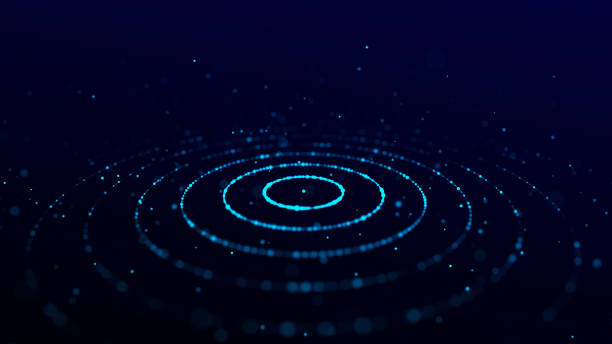 istock Abstract blue background of circular flow of particles. Digital cyberspace. Network connections structure. 3D rendering. 1387945168