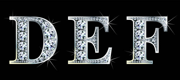 istock Diamond alphabet letters. Stunning beautiful DEF jewelry set in gems and silver. Vector eps10 illustration. 1387949836