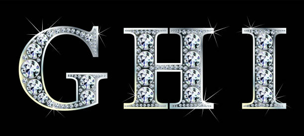 istock Diamond alphabet letters. Stunning beautiful GHI jewelry set in gems and silver. Vector eps10 illustration. 1387949871