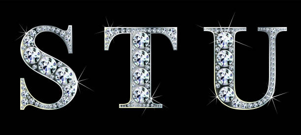 istock Diamond alphabet letters. Stunning beautiful STU jewelry set in gems and silver. Vector eps10 illustration. 1387950016