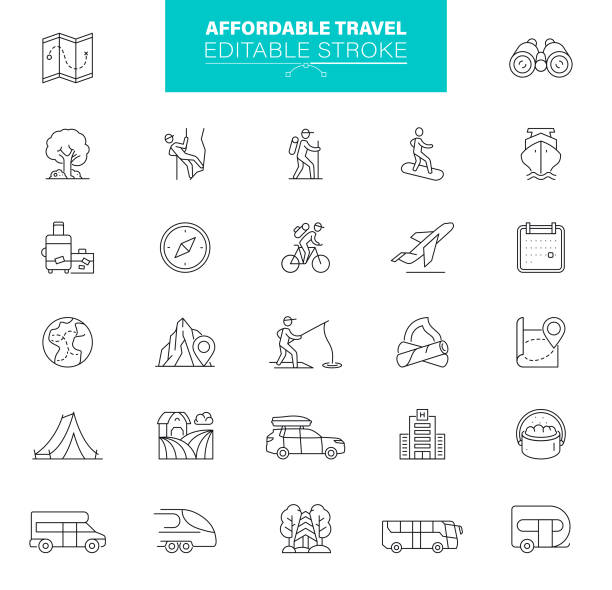 Affordable Local Travel Icons, Editable Stroke. Contain Icon as Navigation, Tourism, Map, Camping, Direction vector art illustration