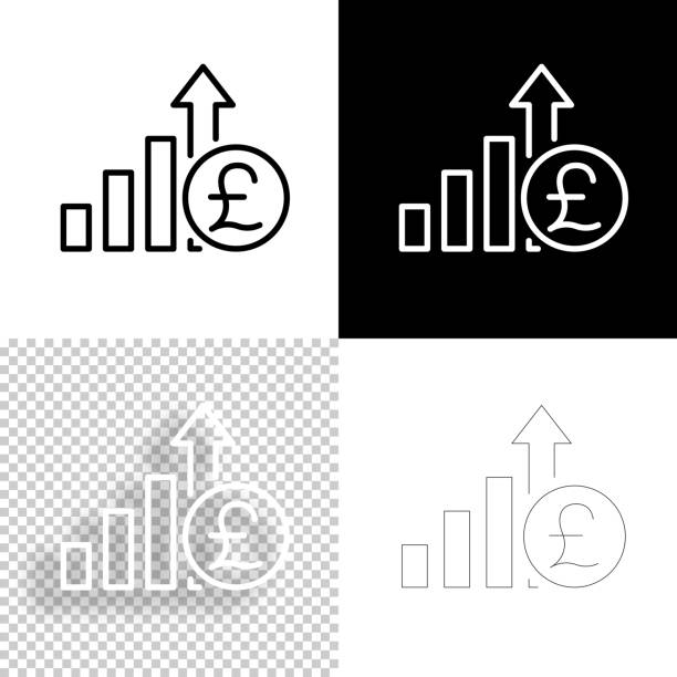 ilustraciones, imágenes clip art, dibujos animados e iconos de stock de aumento de la tasa de libra. icono para el diseño. fondos en blanco, blancos y negros - icono de línea - moving up prosperity growth arrow sign