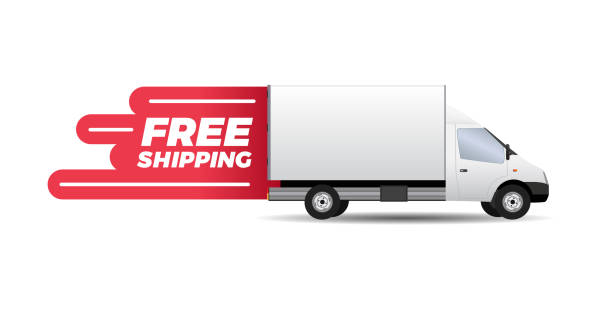 ilustrações de stock, clip art, desenhos animados e ícones de free shipping shopping truck van illustration for advertisement - truck moving van white backgrounds