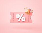 Discount voucher percentage online shopping symbol icon cartoon 3d rendering