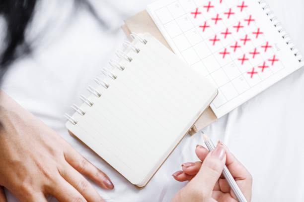 istock woman hand writing on blank notebook, diary counting date on calendar page ,concept for planning, to do list 1387953468