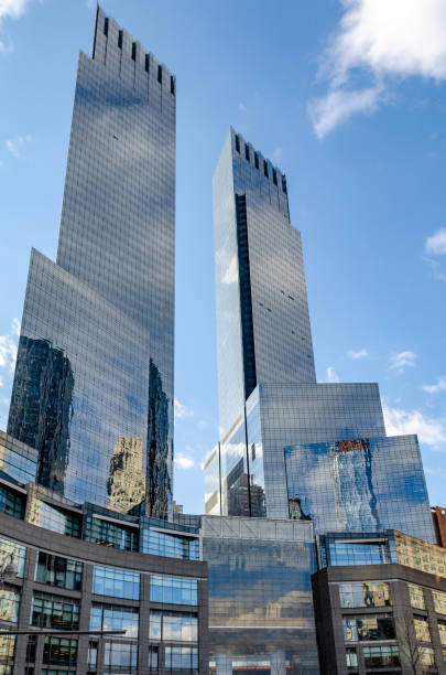 Time Warner Center, New York City, view from low angle Time Warner Center, New York City, no people, view from low angle during winter, vertical time warner center columbus circle pictures stock pictures, royalty-free photos & images