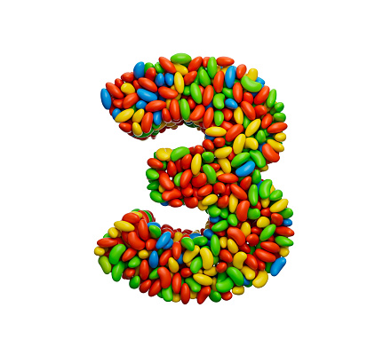 Digit 3 Colorful Jelly Beans Number 3 Rainbow Colourful candies jelly beans 3d illustration