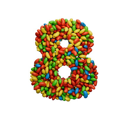 Digit 8 Colorful Jelly Beans Number 8 Rainbow Colourful candies jelly beans 3d illustration