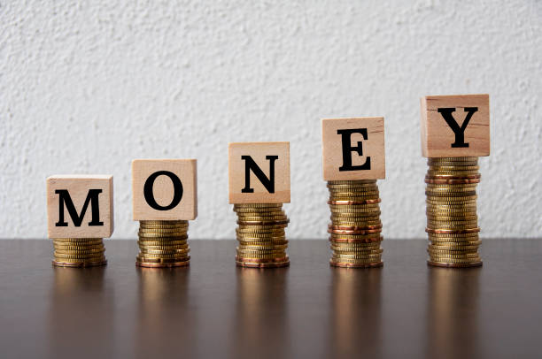 istock Coins stack with Money text on wooden blocks - Business financial Concept 1387958117