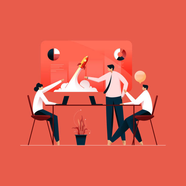 ilustrações de stock, clip art, desenhos animados e ícones de modern business team discussion on new venture and making strategy for success business startup - business meeting teamwork business team