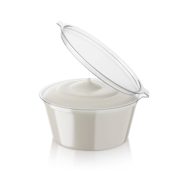 istock Open mayonnaise sauce in dip container isolated on white. 3D rendering, 1387962572