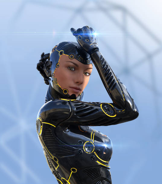 istock Posthuman futuristic female Cyborg with artificial body modifications 1387963516