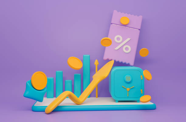 istock Growth stock chart up statistics, asset growth over time. Phone, arrow, coins, envelope, safe box, coupon,graph. Positive trend. The growth of the world economy. 3d rendering illustration on purple background. 1387964620