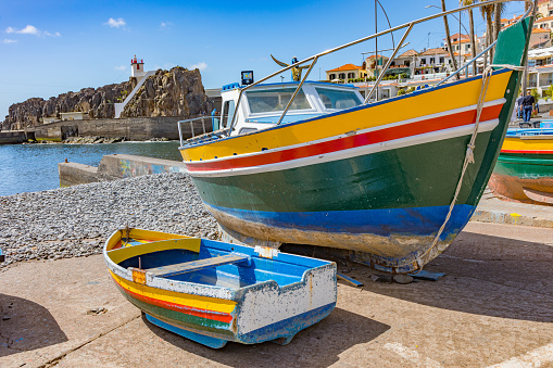Typical wooden fishing boats on Madeira island