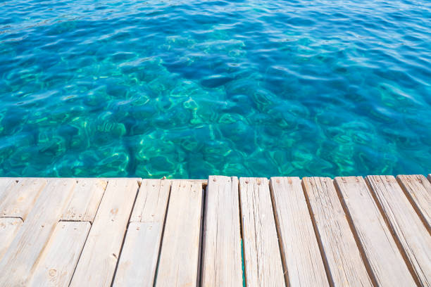 istock Empty wooden deck with the sea in the background. 1387967025