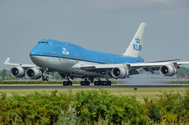 Amsterdam Netherlands - August 16, 2009: A Boeing 747 from the national carrier KLM is arriving in Amsterdam after a long-haul flight