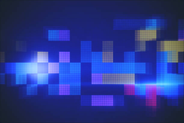Abstract colorful blurry pixel blocks background. Bg and technology, digital world concept. 3D Rendering