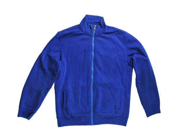 Blue sports jacket with a zipper isolated on a white background.