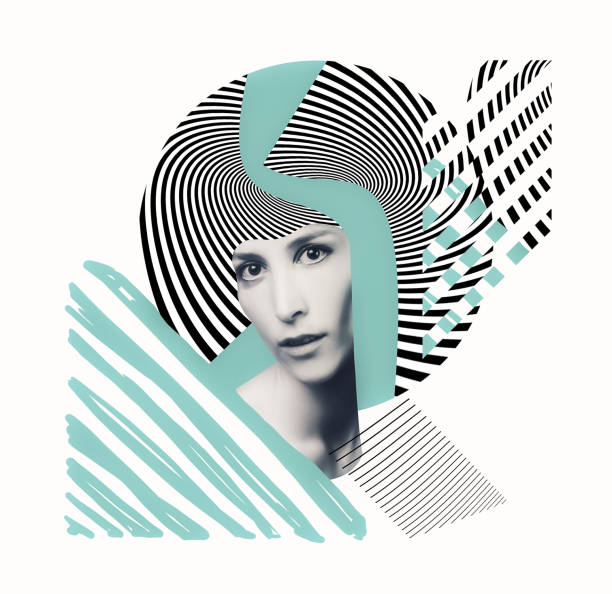 Contemporary art collage. Woman and abstract background