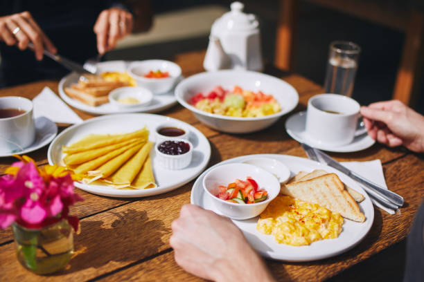 istock Breakfast for couple in tourist resort 1387974175