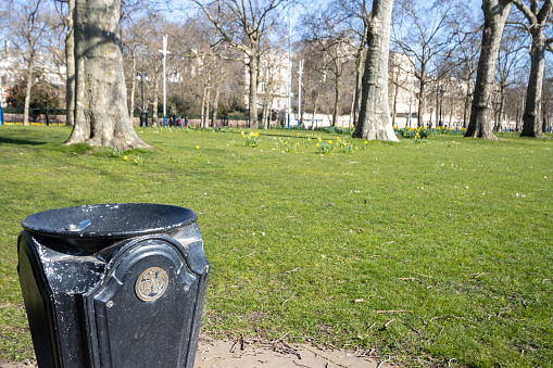 Drinking Fountain at St James's Park in City of Westminster, London, with a seal visible in gold.