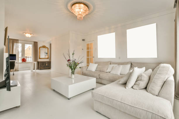 istock Modern living room with a huge sofa 1387975836