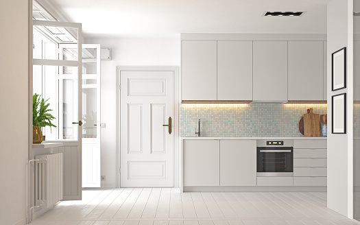 modern kitchen interior, 3d rendering design concept