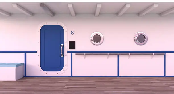 entrance to a cabin on the deck of a boat - 3D rendering
