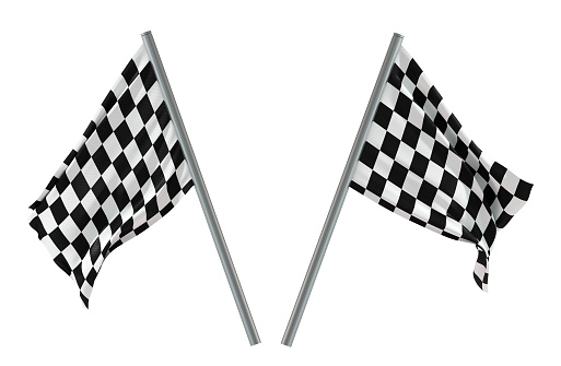 checkered flags on white background - 3d rendering