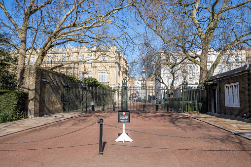 London, United Kingdom - April 30 2021: Whitehall and Downing Street signs detail.
