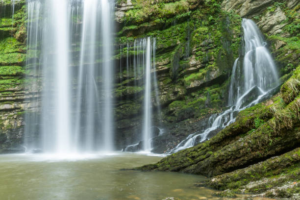 Flumen waterfall in the Flumen gorges at the bottom of a valley.