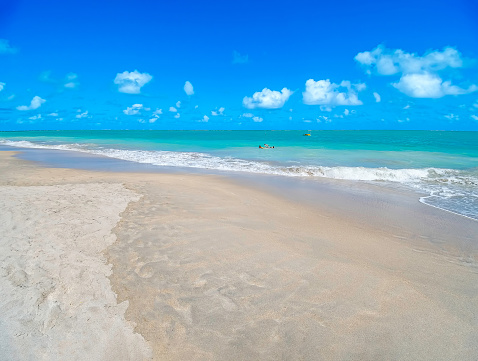 Wide view of Barra Grande beach, Maragogi - AL, Brazil. Famous beach, beautiful coastal destination of Alagoas state.