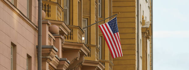istock American flag on the building 1387987145