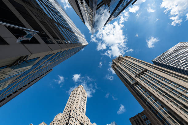 istock Chicago buildings and patriot flag 1387988379