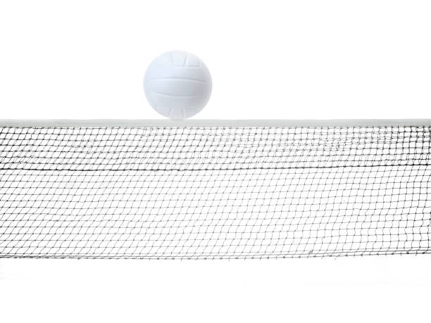 istock Volleyball on Isolated Volleyball Net on the white background 1387990066