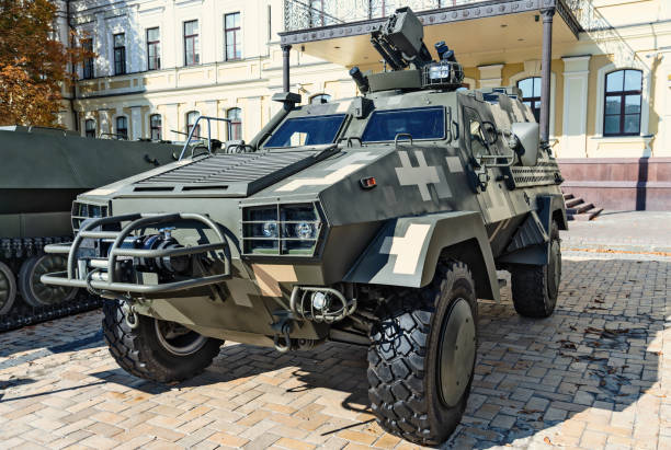 Ukrainian armored vehicle Ukrainian armored car on the Kiev street. Military equipment and ammunition armored vehicle stock pictures, royalty-free photos & images