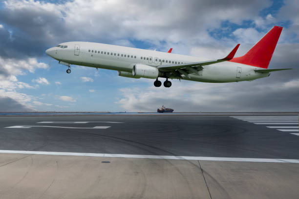istock Passenger airplane landing 1387991858