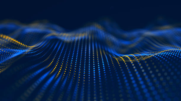 istock Particle stream. Blue wave background with many glowing particles. Information technology background. 3d rendering. 1387997277