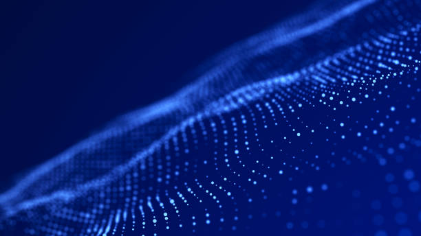 istock Particle stream. Blue wave background with many glowing particles. Information technology background. 3d rendering. 1387997280