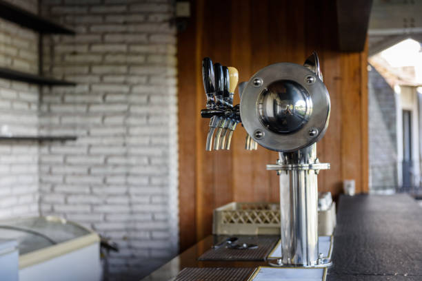 many beer taps in bar and restaurant.Food and drink industry