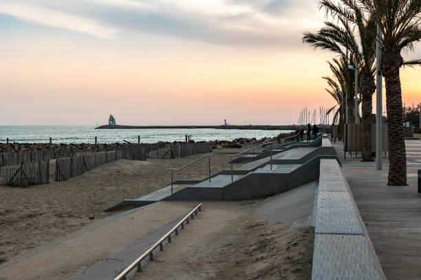 istock Beach and seafront of La Grande-Motte at sunset (Occitanie, France) 1387998327
